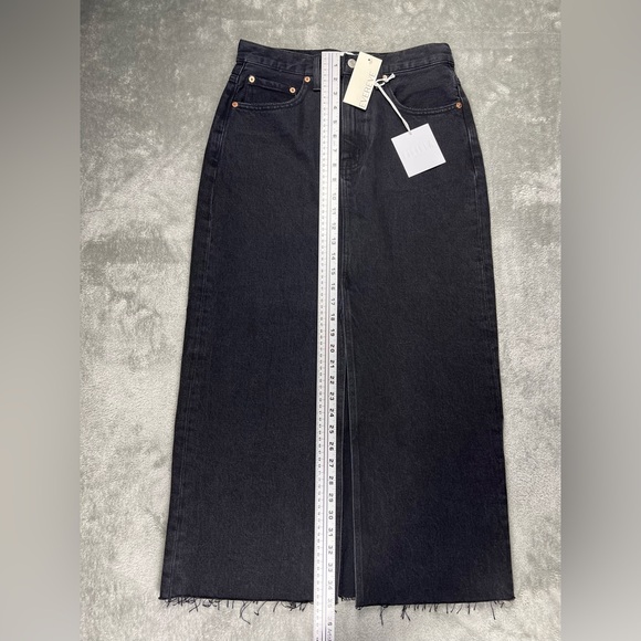 Pistola Alice Denim Midi Skirt Womens 28 Black Underground Evereve Raw Hem NWT - Picture 7 of 10